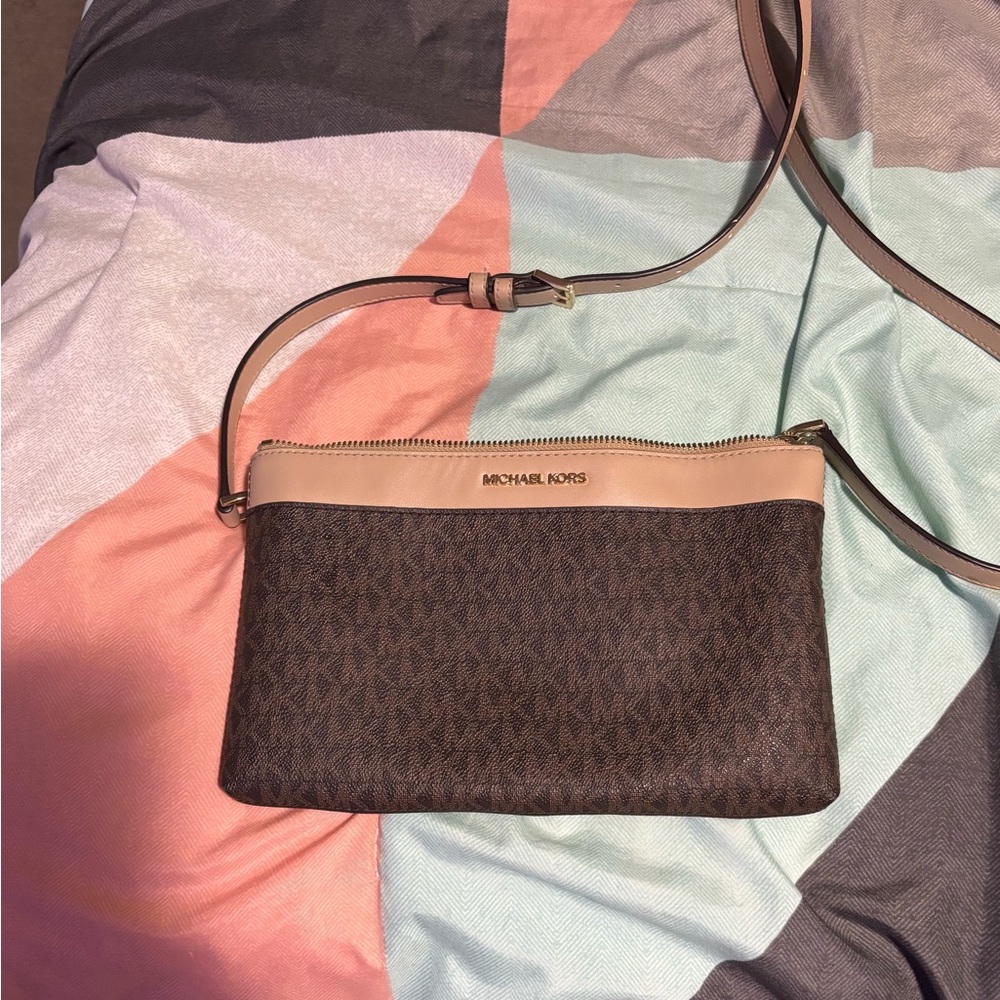 Michael Kors Dark Brown and Beige Crossbody Bag
